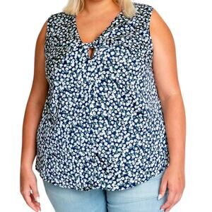 MARYBELLE Mara Navy Blue and White Floral Twist Top Plus Size 1X